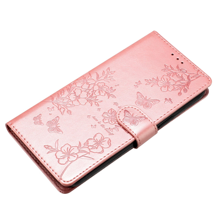 For Motorola Moto G Play 2024 Butterflies and Flowers Leather Phone Case(Rose Gold) by buy2fix