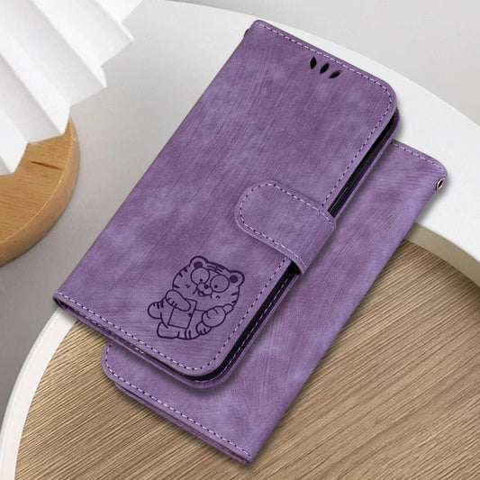 For Samsung Galaxy S25 Ultra 5G Little Tiger Embossed Leather Phone Case(Purple) by buy2fix