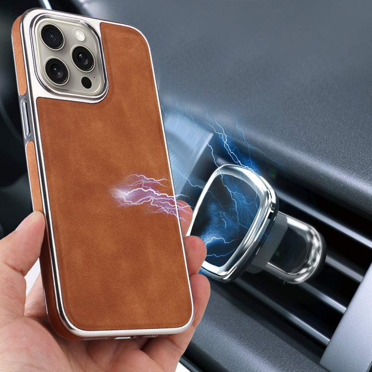 For iPhone 16 Electroplated Side PU Hybrid TPU MagSafe Phone Case(White) by buy2fix