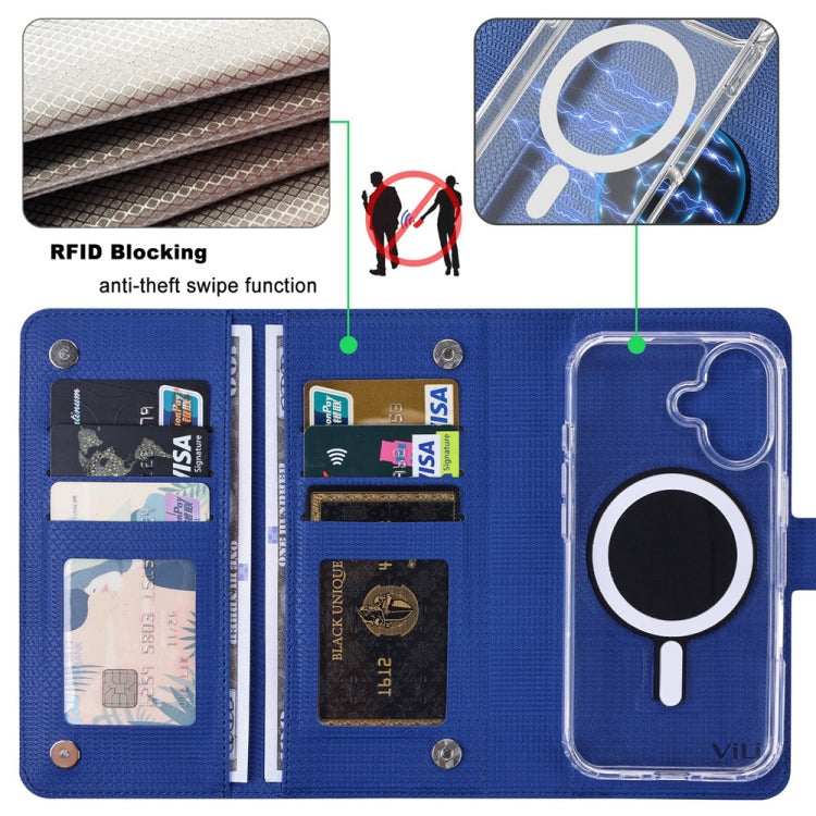 For iPhone 16 Plus ViLi GHA-C Series RFID MagSafe Magnetic Flip Leather Phone Case(Blue) by ViLi