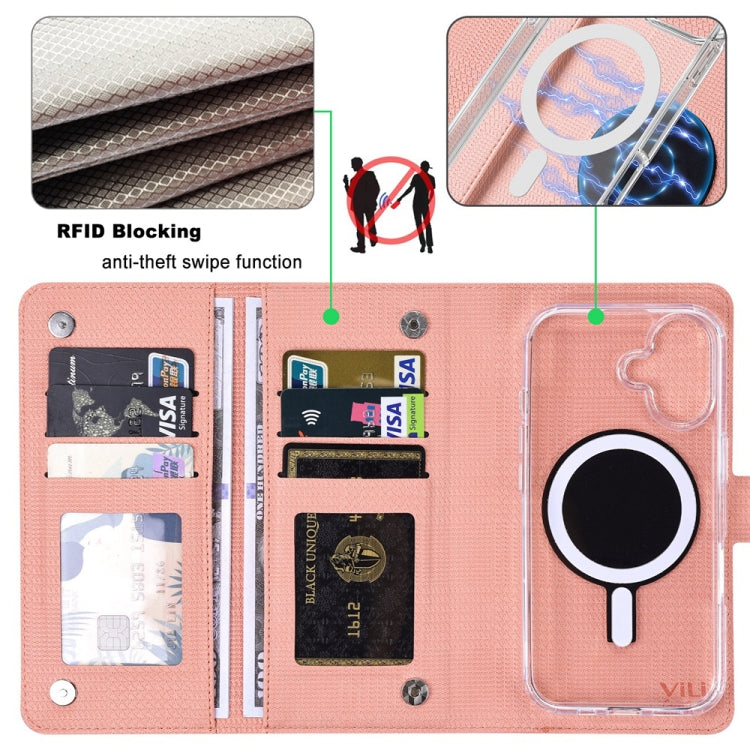 For iPhone 14 Plus ViLi GHA-C Series RFID MagSafe Magnetic Flip Leather Phone Case(Pink) by ViLi