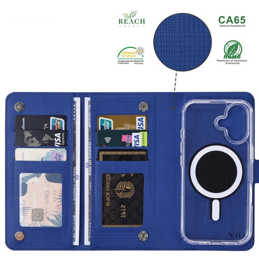 For iPhone 14 Plus ViLi GHA-C Series RFID MagSafe Magnetic Flip Leather Phone Case(Blue) by ViLi