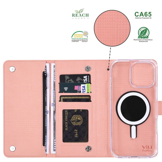 For iPhone 16 Pro Max ViLi GHB-C Series RFID MagSafe Magnetic Flip Leather Phone Case(Pink) by ViLi
