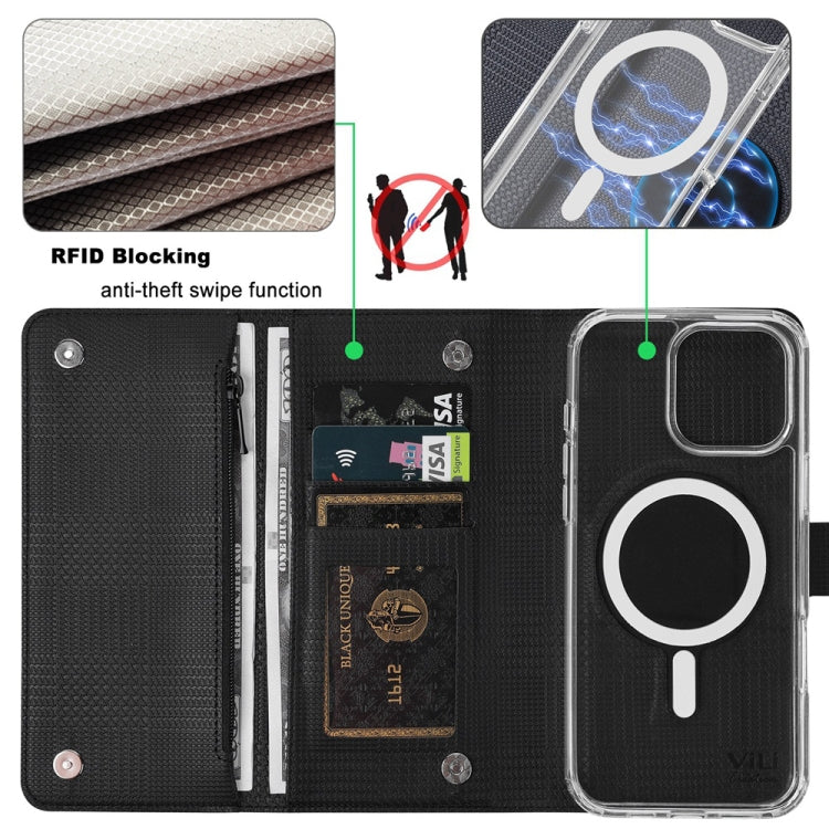 For iPhone 15 ViLi GHB-C Series RFID MagSafe Magnetic Flip Leather Phone Case(Black) by ViLi