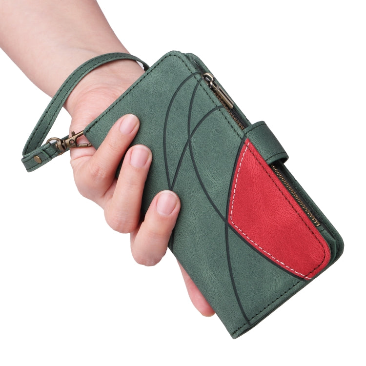 For Redmi K70 Dual-color 9 Card Slots Zipper Wallet Leather Phone Case(Green) by buy2fix