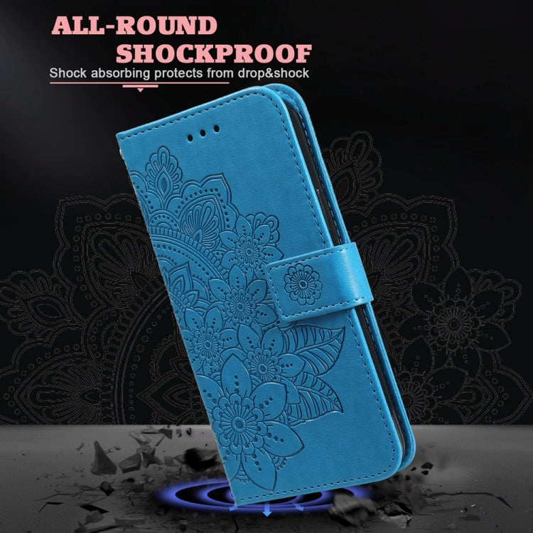 For Redmi K70 Ultra Seven-petal Flowers Embossing Leather Phone Case(Blue) by buy2fix
