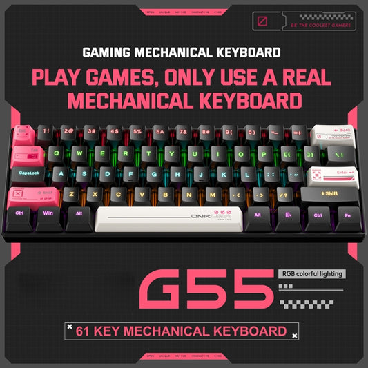 ONIKUMA G55 61 Keys RGB Colorful Lighting Wired Gaming Mechanical Keyboard(Black) by ONIKUMA