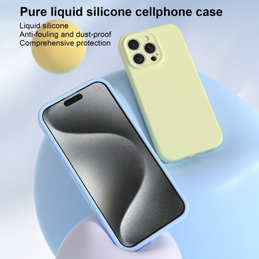For iPhone 16 Precise Hole Liquid Silicone Jelly Color Full Coverage Phone Case(Thin Fog Blue) by buy2fix