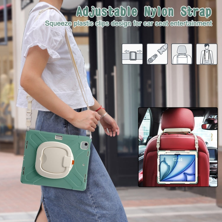 For iPad Air 13 2024 / Air 13 2025 Silicone Hybrid PC Tablet Case with Holder & Shoulder Strap(Emerald Green) by buy2fix