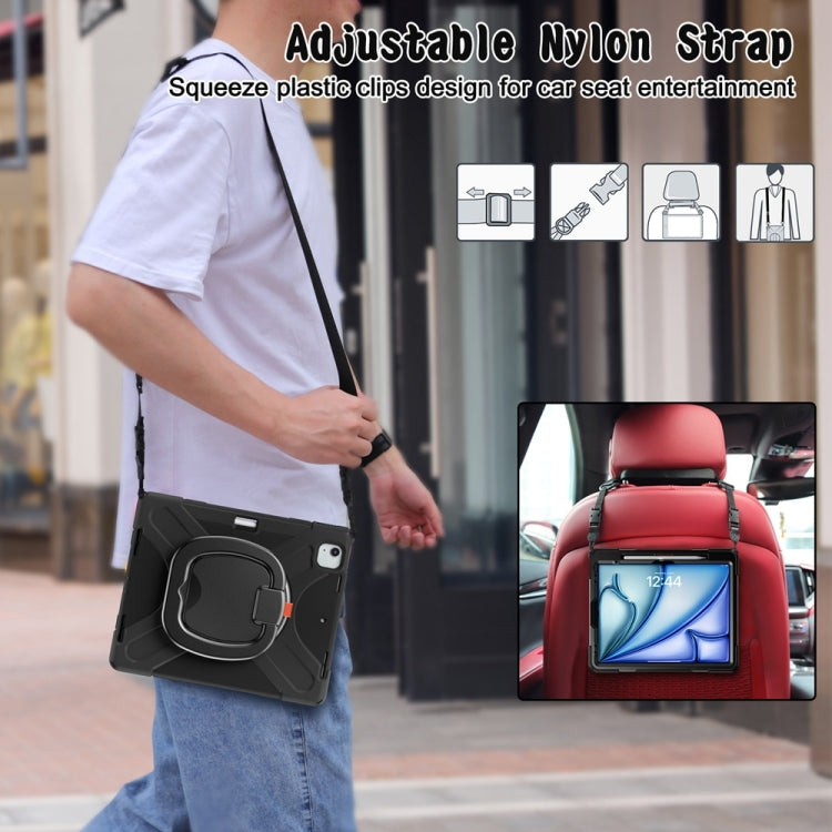 For iPad Air 13 2024 / Air 13 2025 Silicone Hybrid PC Tablet Case with Holder & Shoulder Strap(Black) by buy2fix