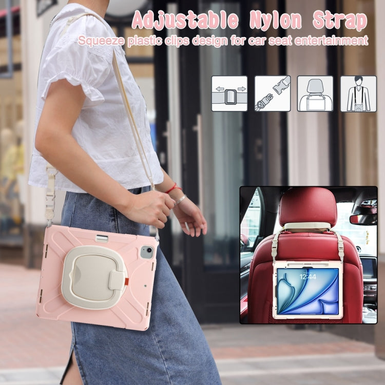 For iPad Air 13 2024 / Air 13 2025 Silicone Hybrid PC Tablet Case with Holder & Shoulder Strap(Cherry Blossom Pink) by buy2fix