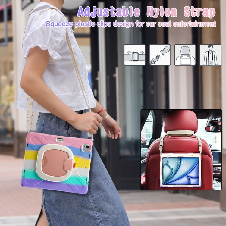 For iPad Air 13 2024 / Air 13 2025 Silicone Hybrid PC Tablet Case with Holder & Shoulder Strap(Colorful Pink) by buy2fix