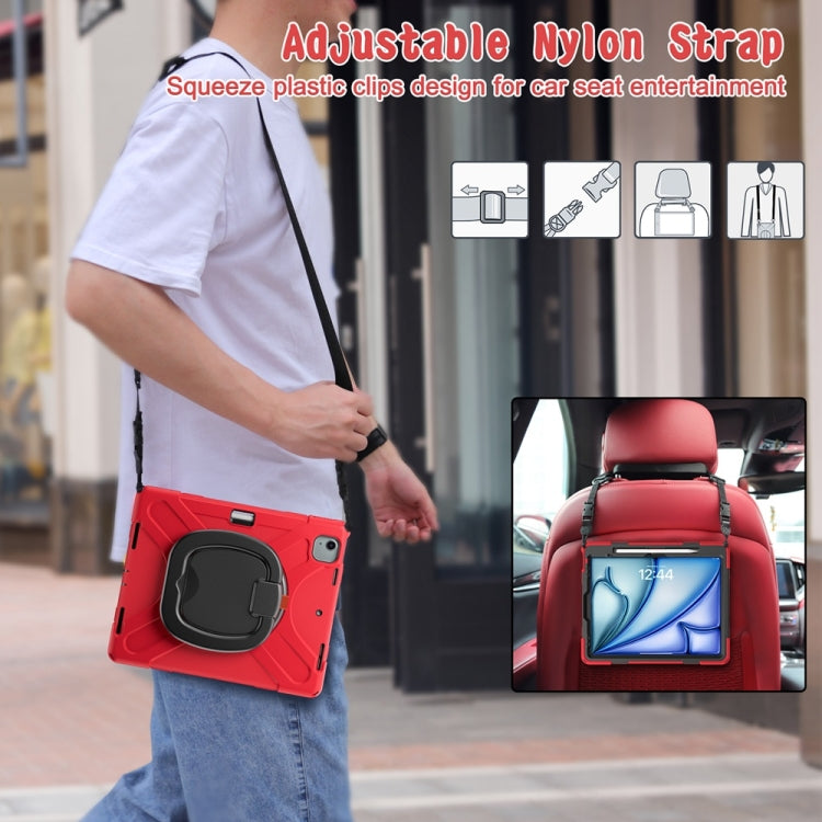 For iPad Air 13 2024 / Air 13 2025 Silicone Hybrid PC Tablet Case with Holder & Shoulder Strap(Red) by buy2fix