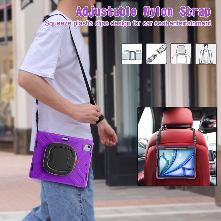 For iPad Air 13 2024 / Air 13 2025 Silicone Hybrid PC Tablet Case with Holder & Shoulder Strap(Purple) by buy2fix