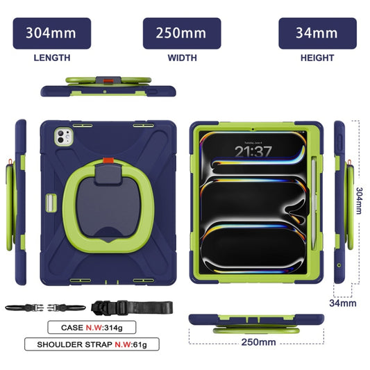 For iPad Pro 13 2025 / 2024 Silicone Hybrid PC Tablet Case with Holder & Shoulder Strap(Navy Blue Lime) by buy2fix