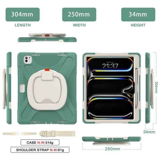 For iPad Pro 13 2025 / 2024 Silicone Hybrid PC Tablet Case with Holder & Shoulder Strap(Emerald Green) by buy2fix
