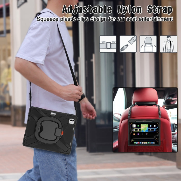 For iPad Pro 13 2025 / 2024 Silicone Hybrid PC Tablet Case with Holder & Shoulder Strap(Black) by buy2fix