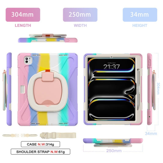 For iPad Pro 13 2025 / 2024 Silicone Hybrid PC Tablet Case with Holder & Shoulder Strap(Colorful Pink) by buy2fix