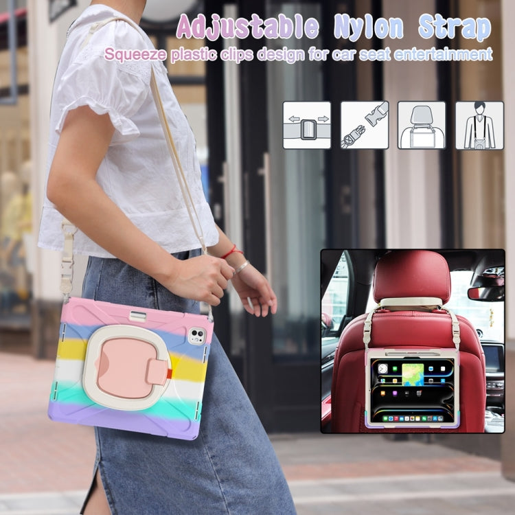 For iPad Pro 13 2025 / 2024 Silicone Hybrid PC Tablet Case with Holder & Shoulder Strap(Colorful Pink) by buy2fix