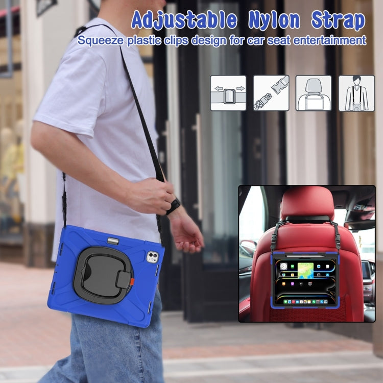 For iPad Pro 13 2025 / 2024 Silicone Hybrid PC Tablet Case with Holder & Shoulder Strap(Blue) by buy2fix
