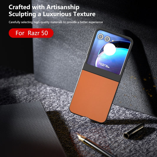 For Motorola Razr 50 PU Leather Black Frame Full Coverage Phone Case(Orange) by buy2fix
