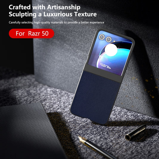 For Motorola Razr 50 PU Leather Black Frame Full Coverage Phone Case(Dark Blue) by buy2fix