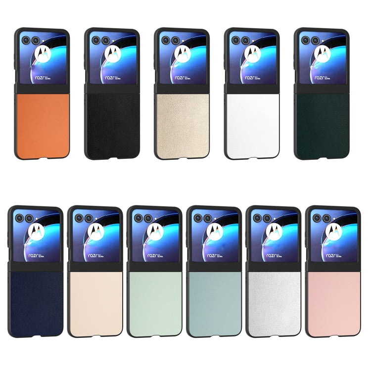 For Motorola Razr 50 PU Leather Black Frame Full Coverage Phone Case(Peach Pink) by buy2fix
