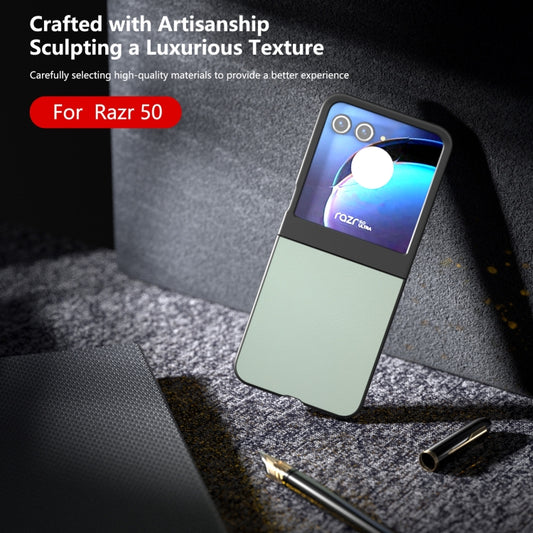 For Motorola Razr 50 PU Leather Black Frame Full Coverage Phone Case(Light Green) by buy2fix