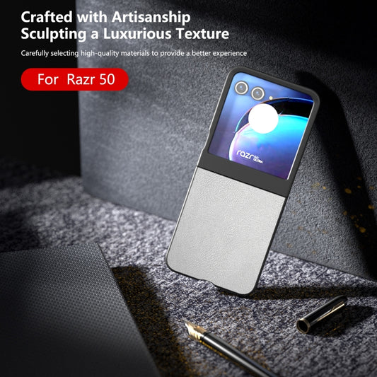 For Motorola Razr 50 PU Leather Black Frame Full Coverage Phone Case(Silver) by buy2fix