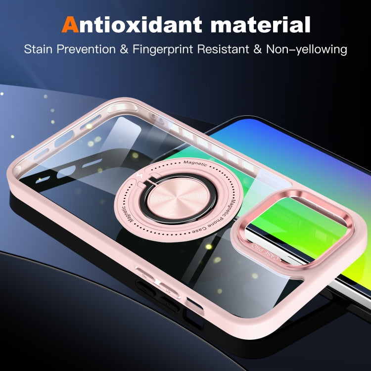 For iPhone 16 Pro Max Magnetic Rotating Ring Holder Phone Case(Pink) by buy2fix