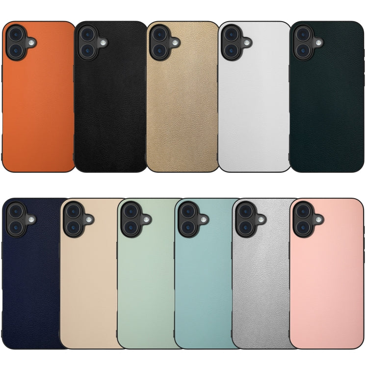 For iPhone 16 PU Leather Black Frame Full Coverage Phone Case(White) by buy2fix
