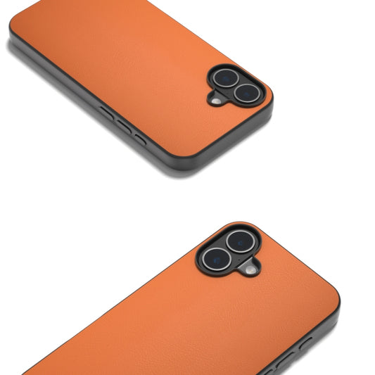 For iPhone 16 Plus PU Leather Black Frame Full Coverage Phone Case(Orange) by buy2fix