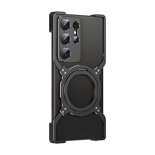 For Samsung Galaxy S24 Ultra 5G Mechanical Arm Borderless MagSafe Holder Metal Phone Case(Black Silver) - Galaxy S24 Ultra 5G Cases by buy2fix | Online Shopping UK | buy2fix