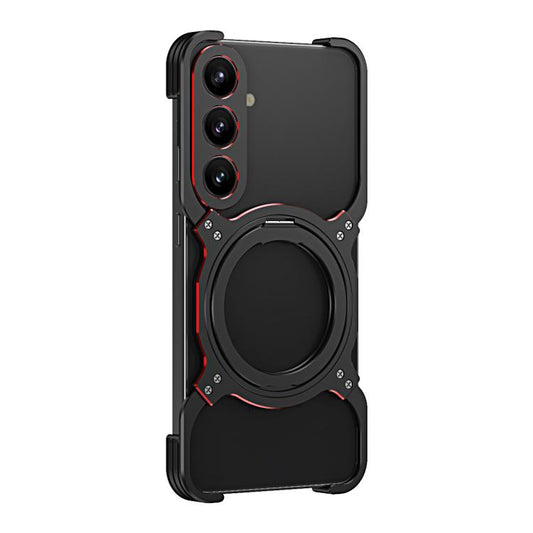 For Samsung Galaxy S24 5G Mechanical Arm Borderless MagSafe Holder Metal Phone Case(Black Red) - Galaxy S24 5G Cases by buy2fix | Online Shopping UK | buy2fix