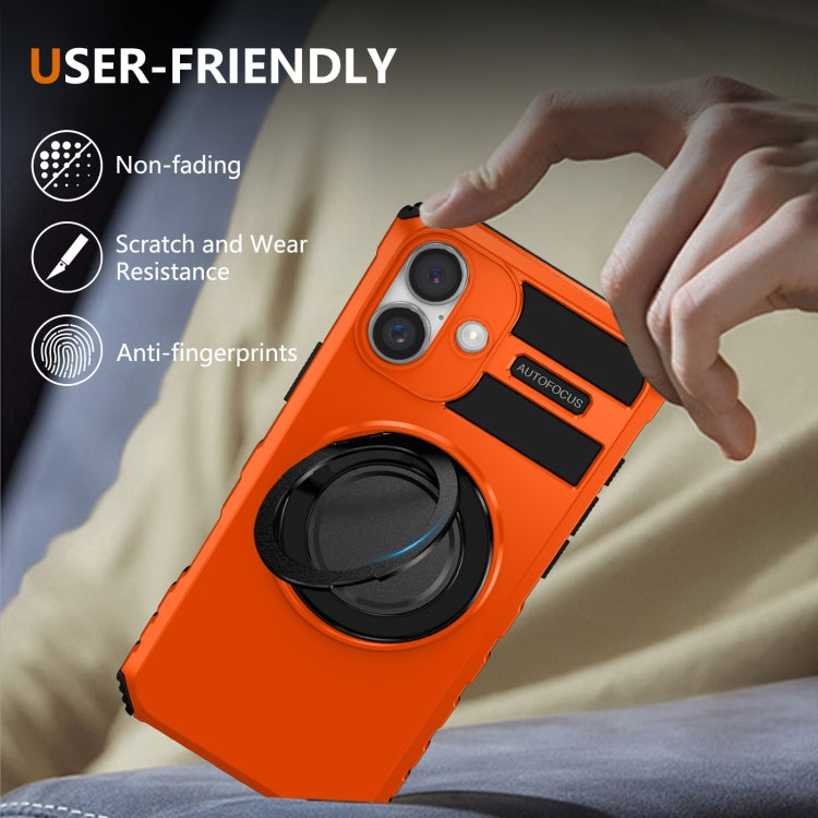 For iPhone 16 Plus Rotating Magnetic Holder Phone Case(Orange) by buy2fix