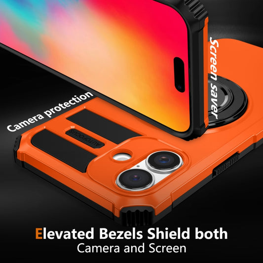 For iPhone 16 Rotating Magnetic Holder Phone Case(Orange) by buy2fix