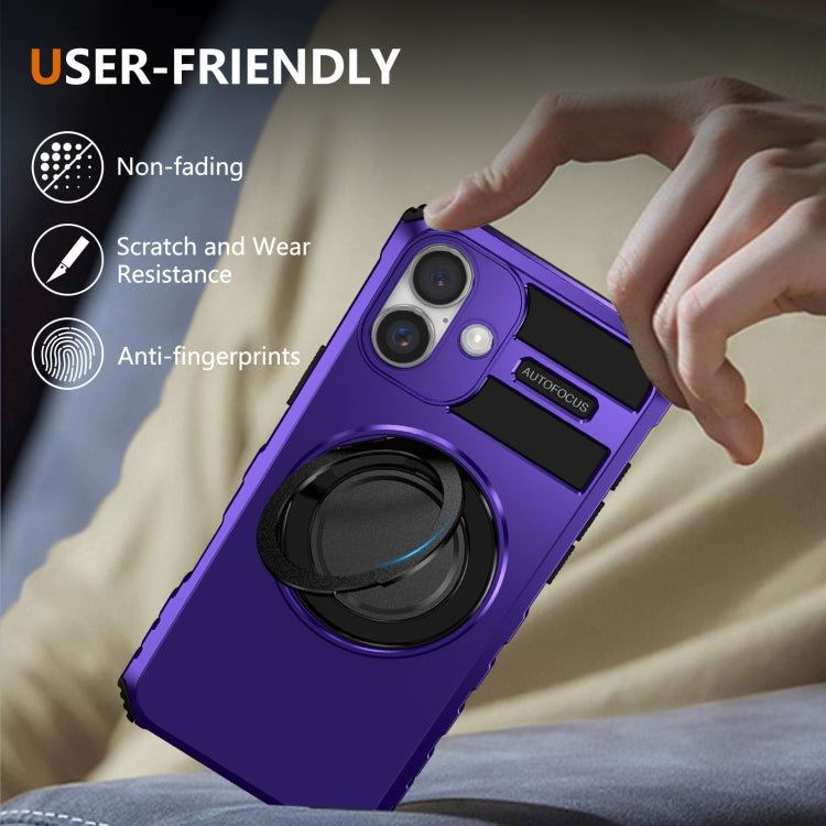 For iPhone 16 Rotating Magnetic Holder Phone Case(Purple) by buy2fix