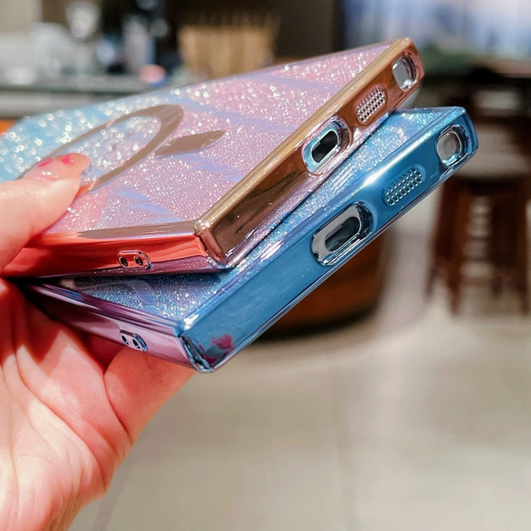 For Samsung Galaxy S25+ 5G Dual-Love Leaves Gradient Glitter MagSafe TPU Phone Case(Pink) by buy2fix