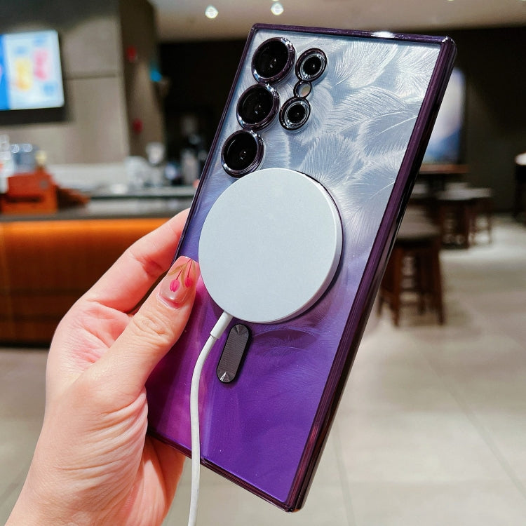 For Samsung Galaxy S25+ 5G Dual-Love Feather Gradient Glitter MagSafe TPU Phone Case(Blue) by buy2fix