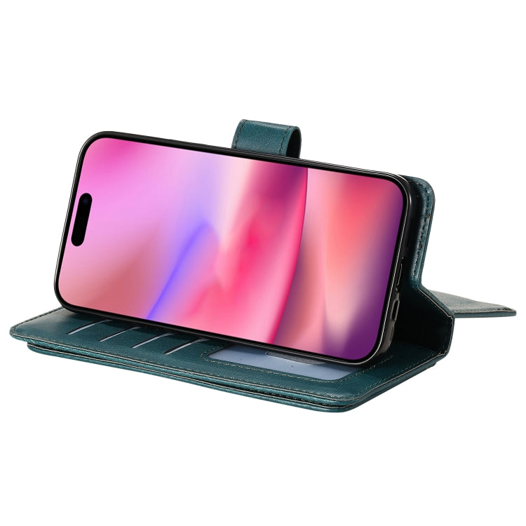 For iPhone 16 Multi-Function Wallet 10 Card Slots Leather Phone Case(Dark Green) by buy2fix