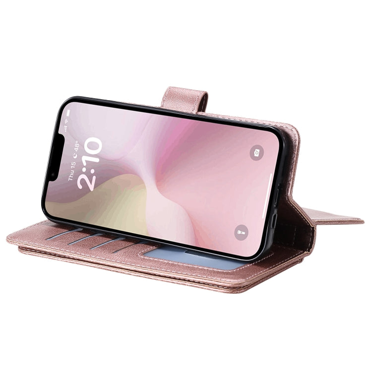 For iPhone 16e Multi-Function Wallet 10 Card Slots Leather Phone Case(Rose Gold) by buy2fix