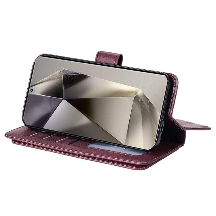 For Samsung Galaxy S25 Ultra 5G Multi-Function Wallet 10 Card Slots Leather Phone Case(Claret) by buy2fix