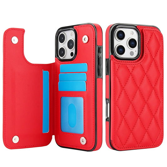 For iPhone 16 Pro Max Double Buckle Rhombic PU Leather Phone Case(Red) by buy2fix