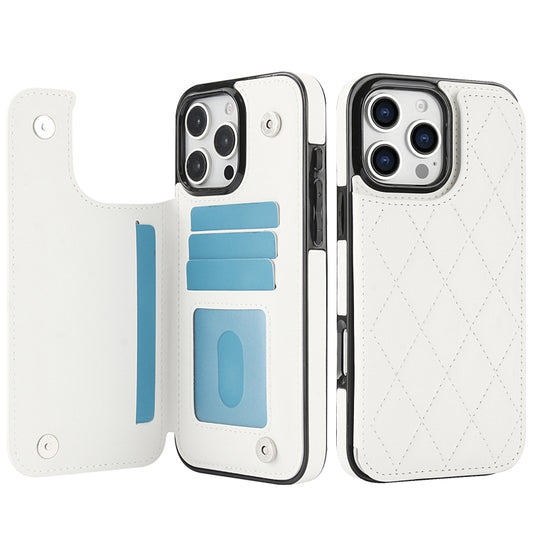 For iPhone 16 Pro Double Buckle Rhombic PU Leather Phone Case(White) by buy2fix
