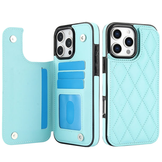 For iPhone 16 Pro Double Buckle Rhombic PU Leather Phone Case(Blue) by buy2fix