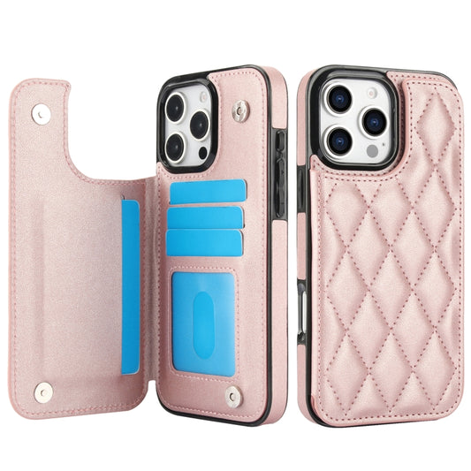 For iPhone 16 Pro Double Buckle Rhombic PU Leather Phone Case(Rose Gold) by buy2fix