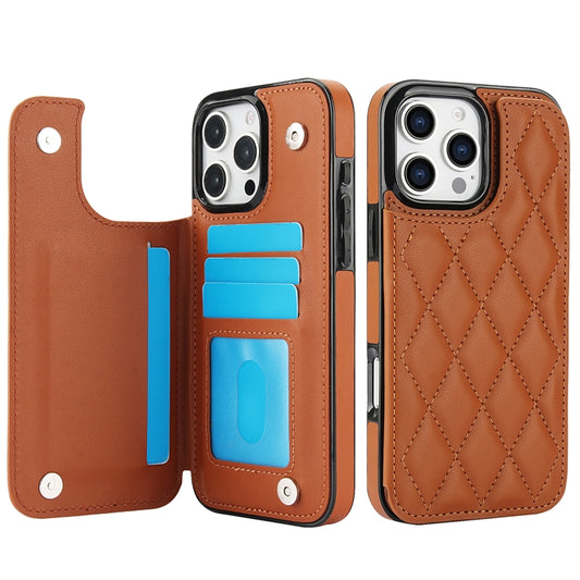 For iPhone 16 Pro Double Buckle Rhombic PU Leather Phone Case(Brown) by buy2fix