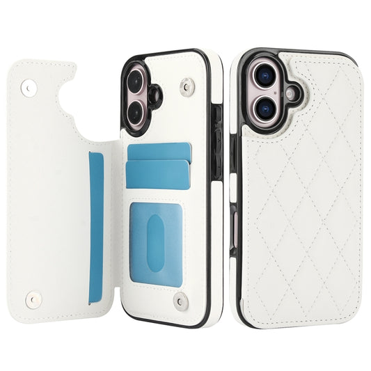 For iPhone 16 Plus Double Buckle Rhombic PU Leather Phone Case(White) by buy2fix