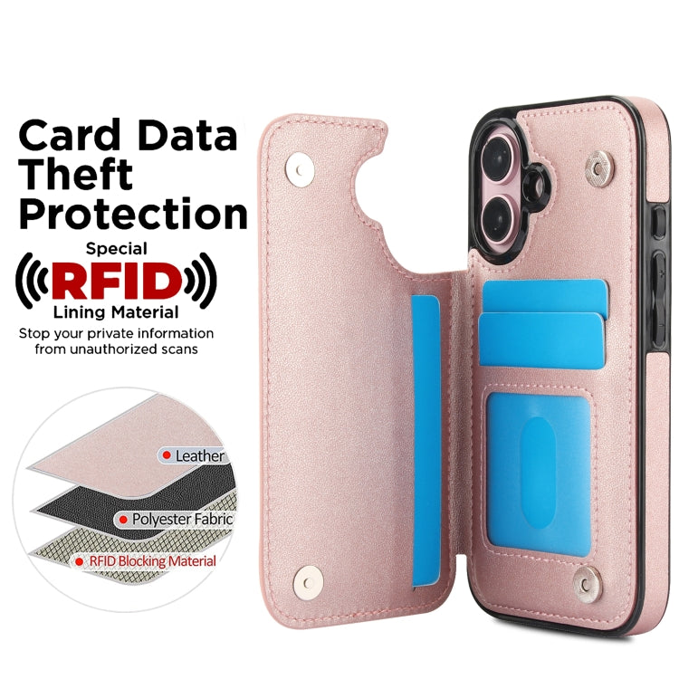 For iPhone 16 Plus Double Buckle Rhombic PU Leather Phone Case(Rose Gold) by buy2fix