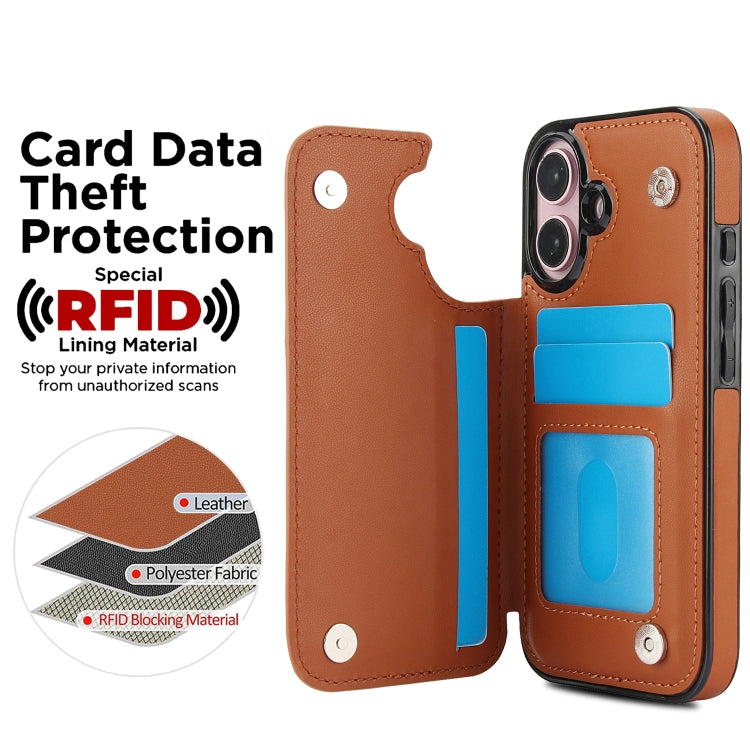 For iPhone 16 Plus Double Buckle Rhombic PU Leather Phone Case(Brown) by buy2fix